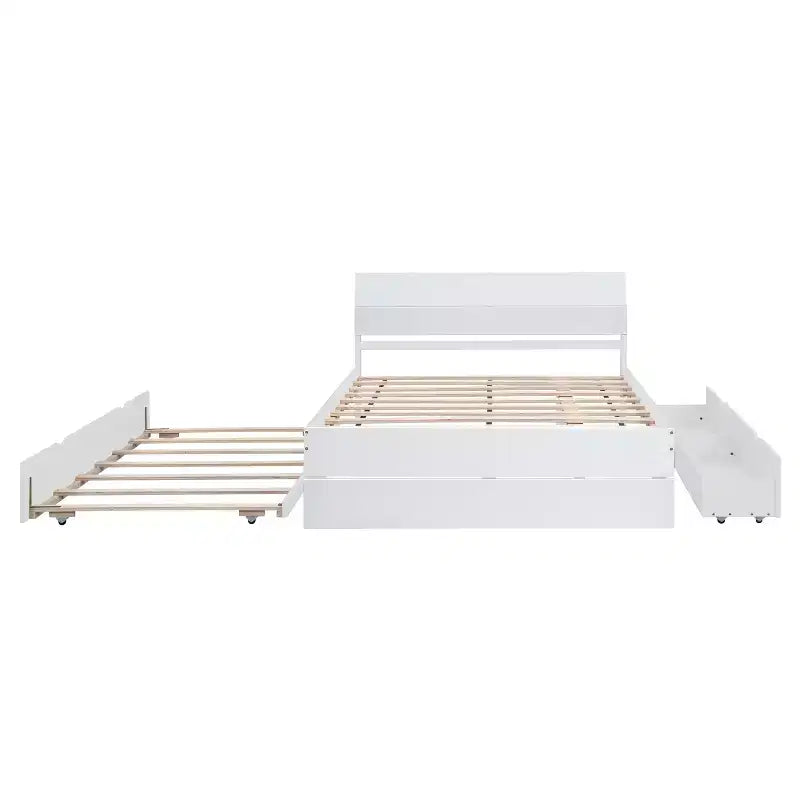 Whisen Cadre de lit Twin moderne, tête et pied de lit blanc brillant avec lit gigogne ou tiroirs, design peu encombrant
