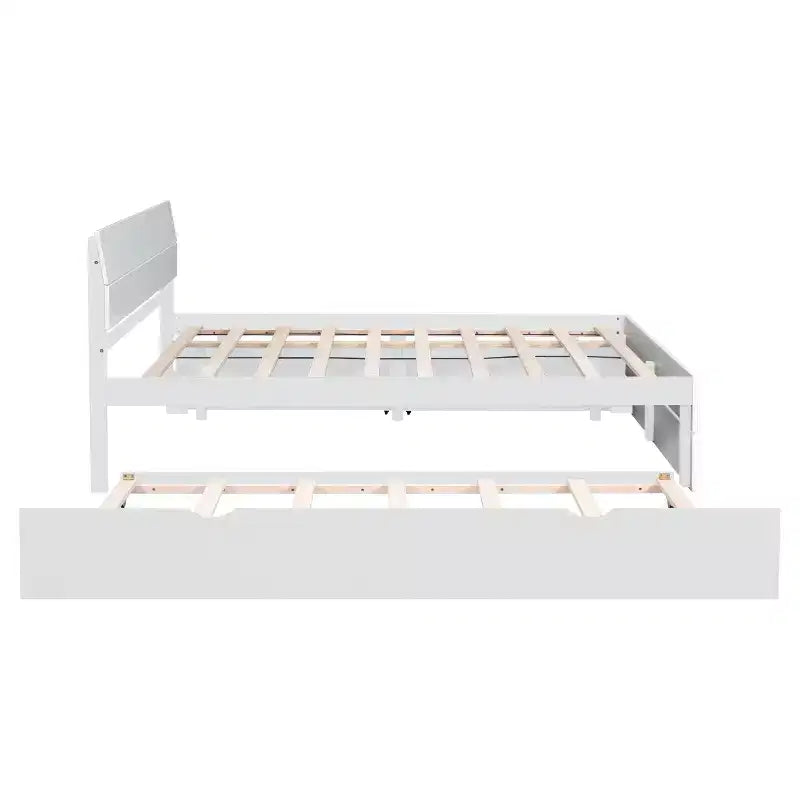 Whisen Cadre de lit Twin moderne, tête et pied de lit blanc brillant avec lit gigogne ou tiroirs, design peu encombrant