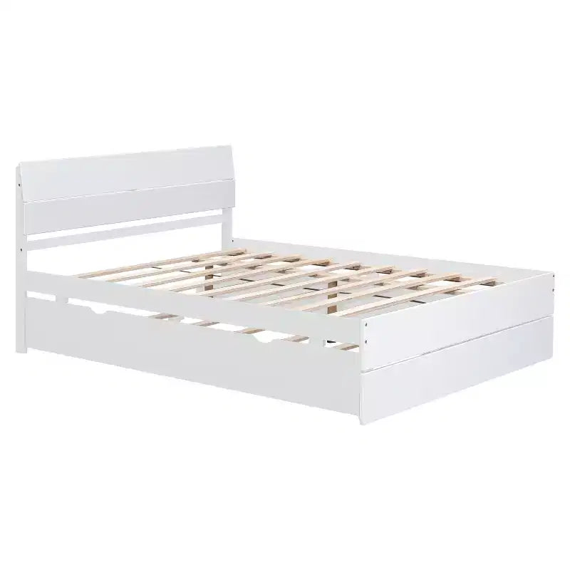Whisen Cadre de lit Twin moderne, tête et pied de lit blanc brillant avec lit gigogne ou tiroirs, design peu encombrant