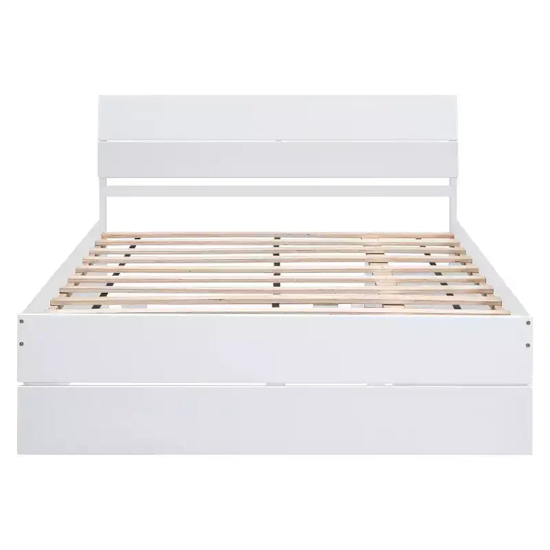 Whisen Cadre de lit Twin moderne, tête et pied de lit blanc brillant avec lit gigogne ou tiroirs, design peu encombrant