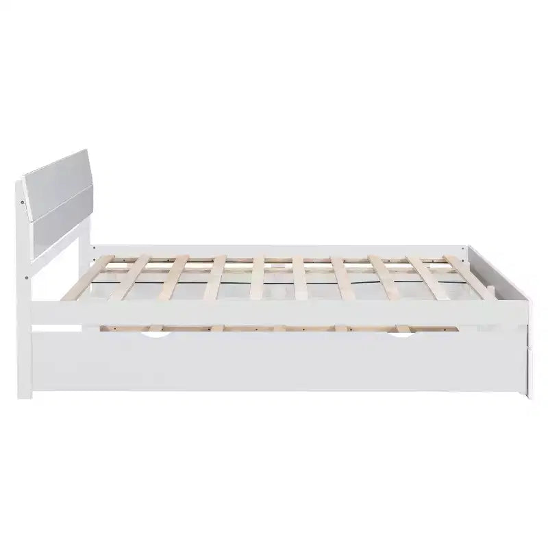Whisen Cadre de lit Twin moderne, tête et pied de lit blanc brillant avec lit gigogne ou tiroirs, design peu encombrant