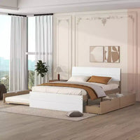 Whisen Cadre de lit Twin moderne, tête et pied de lit blanc brillant avec lit gigogne ou tiroirs, design peu encombrant