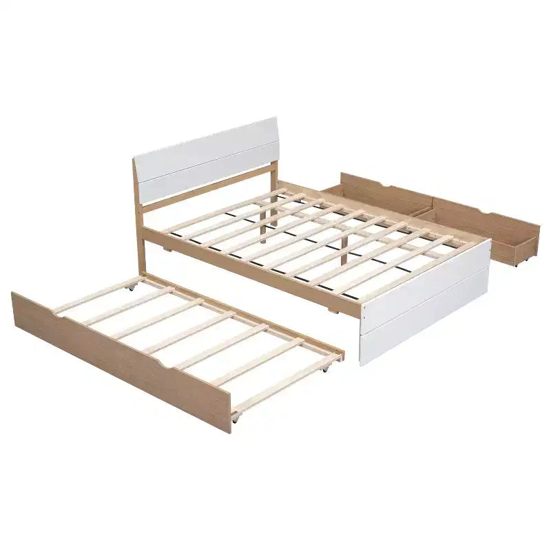 Whisen Cadre de lit Twin moderne, tête et pied de lit blanc brillant avec lit gigogne ou tiroirs, design peu encombrant