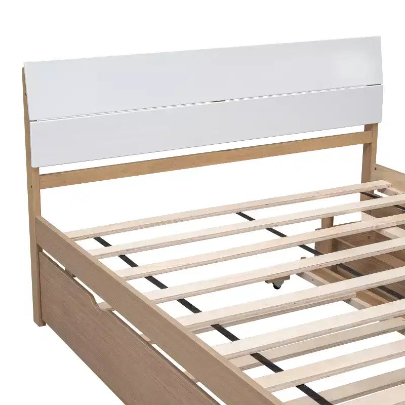 Whisen Cadre de lit Twin moderne, tête et pied de lit blanc brillant avec lit gigogne ou tiroirs, design peu encombrant