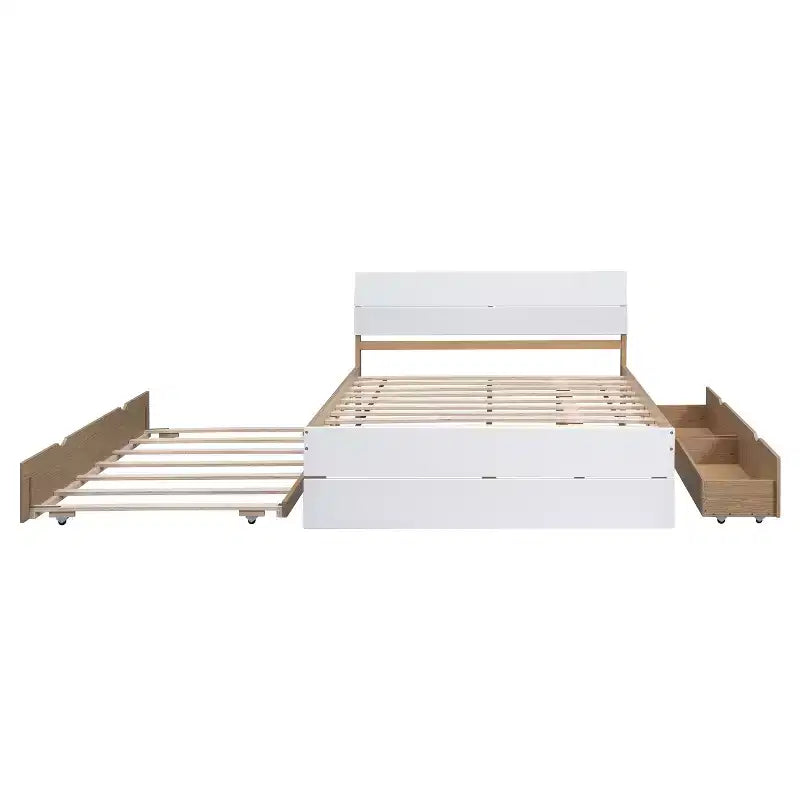 Whisen Cadre de lit Twin moderne, tête et pied de lit blanc brillant avec lit gigogne ou tiroirs, design peu encombrant