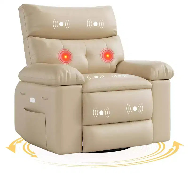 Fauteuil inclinable électrique à bascule pivotant avec chargeur USB pour adultes, avec massage vibrant et chauffage, pour salon ou chambre
