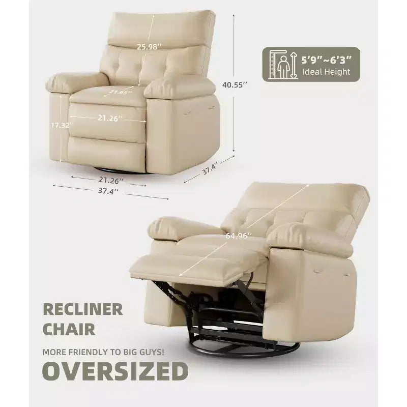 Fauteuil inclinable électrique à bascule pivotant avec chargeur USB pour adultes, avec massage vibrant et chauffage, pour salon ou chambre