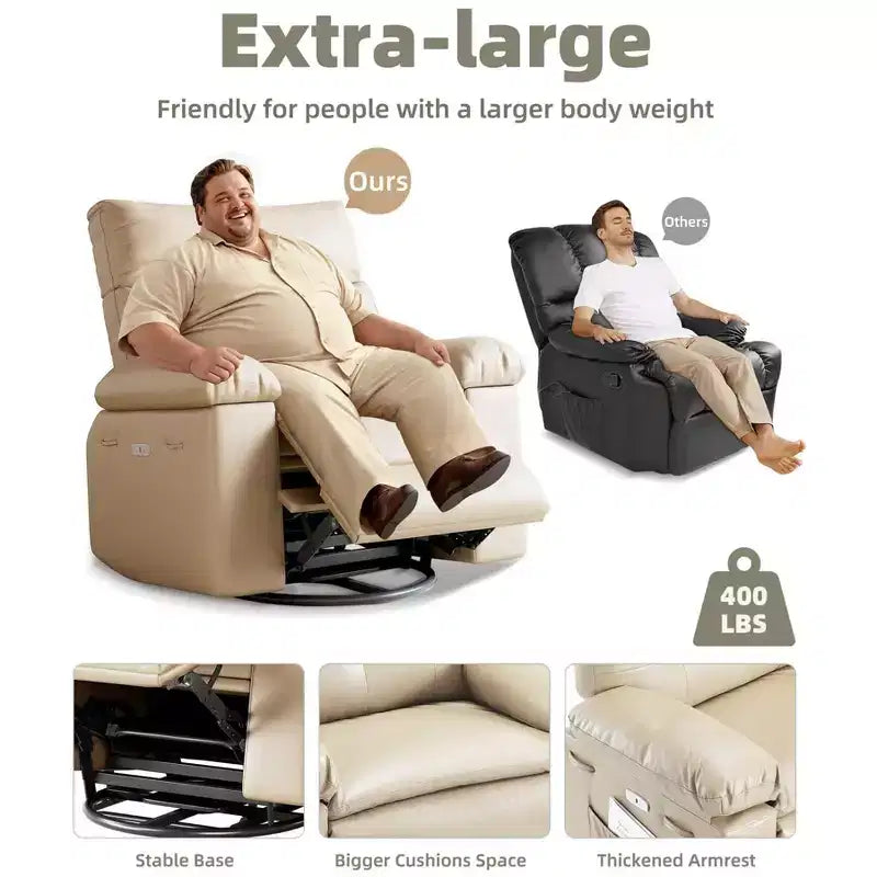 Fauteuil inclinable électrique à bascule pivotant avec chargeur USB pour adultes, avec massage vibrant et chauffage, pour salon ou chambre