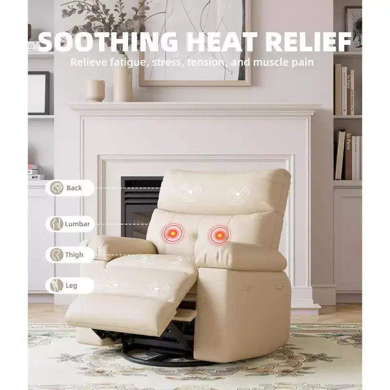 Fauteuil inclinable électrique à bascule pivotant avec chargeur USB pour adultes, avec massage vibrant et chauffage, pour salon ou chambre