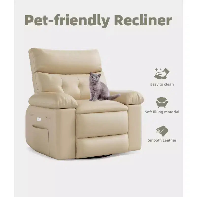 Fauteuil inclinable électrique à bascule pivotant avec chargeur USB pour adultes, avec massage vibrant et chauffage, pour salon ou chambre