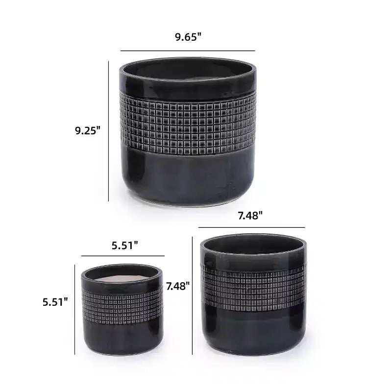 MAYEERTY Pot de Fleurs en Céramique 3 Pièces Jardinière Moderne Noire pour Patio Jardin et Rebords de Fenêtre