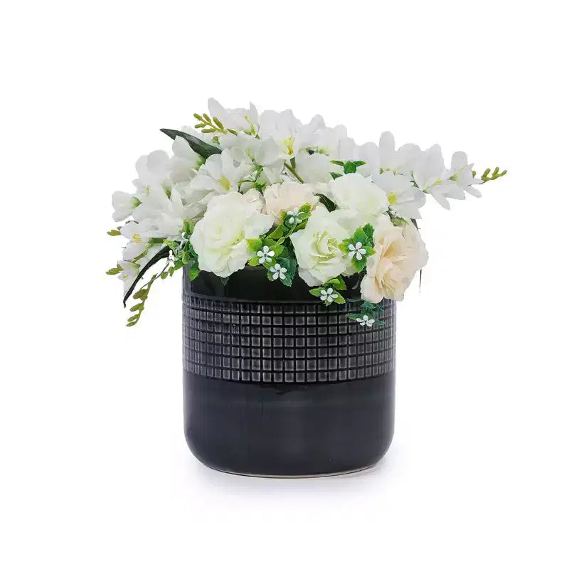 MAYEERTY Pot de Fleurs en Céramique 3 Pièces Jardinière Moderne Noire pour Patio Jardin et Rebords de Fenêtre