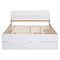 Lit Plateforme Moderne GDFStudio Julie en Bois Massif Taille Double avec Lit Gigogne Taille Simple, 2 Tiroirs et Tête de Lit