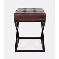 Jofran, pouf en cuir véritable vieilli Global Archive - Dark Sienna