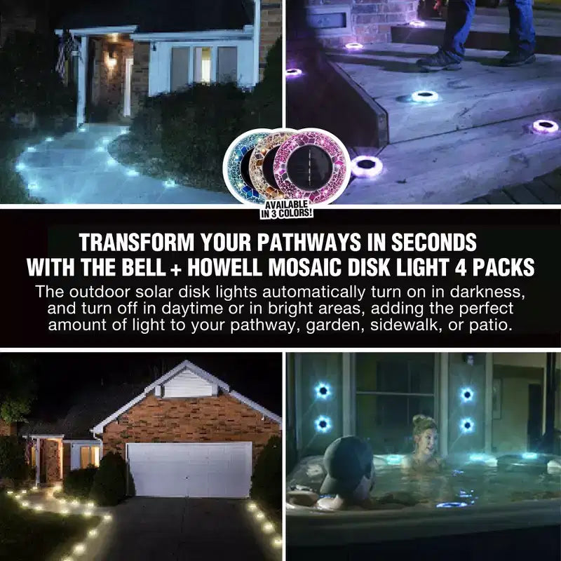 Bell + Howell 6 lampes LED rondes à disque en mosaïque à energie solaire avec marche/arrêt automatique