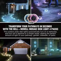 Bell + Howell 6 lampes LED rondes à disque en mosaïque à energie solaire avec marche/arrêt automatique