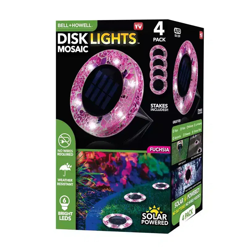 Bell + Howell 6 lampes LED rondes à disque en mosaïque à energie solaire avec marche/arrêt automatique