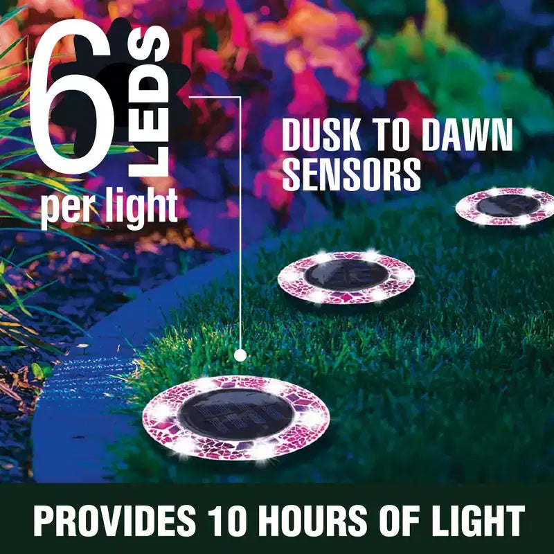 Bell + Howell 6 lampes LED rondes à disque en mosaïque à energie solaire avec marche/arrêt automatique