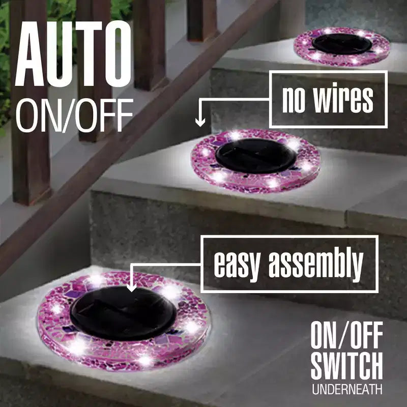Bell + Howell 6 lampes LED rondes à disque en mosaïque à energie solaire avec marche/arrêt automatique
