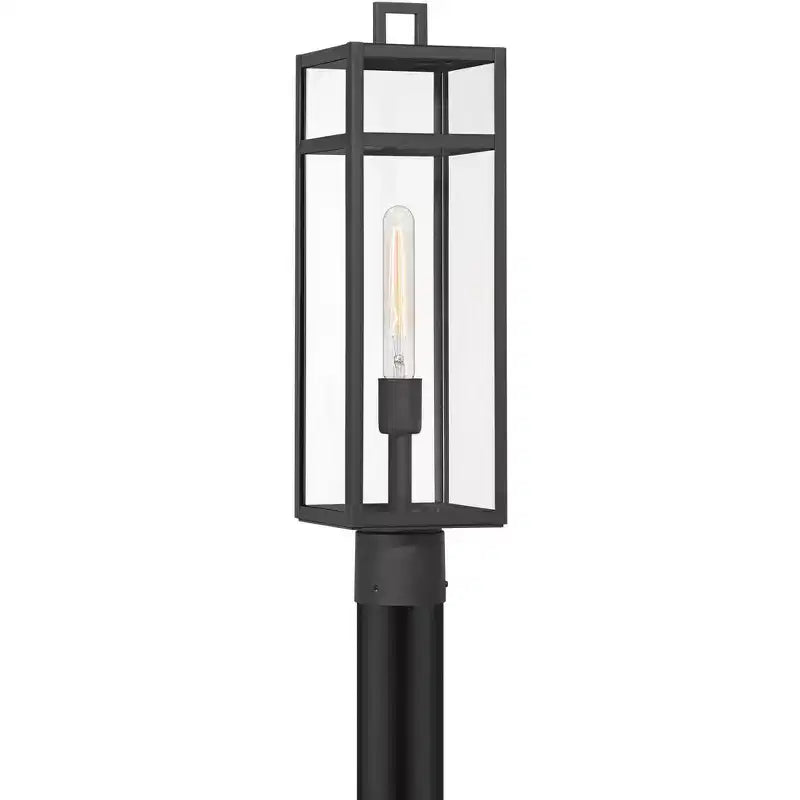John Timberland San Lucas Lampadaire d'extérieur moderne sur poteau 21 3/4 de haut, pour porche, maison, extérieur, résistant aux intempéries, métal noir sable, abat-jour en verre transparent