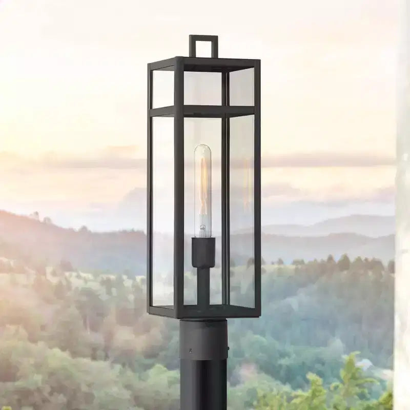 John Timberland San Lucas Lampadaire d'extérieur moderne sur poteau 21 3/4 de haut, pour porche, maison, extérieur, résistant aux intempéries, métal noir sable, abat-jour en verre transparent