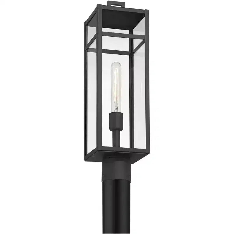 John Timberland San Lucas Lampadaire d'extérieur moderne sur poteau 21 3/4 de haut, pour porche, maison, extérieur, résistant aux intempéries, métal noir sable, abat-jour en verre transparent