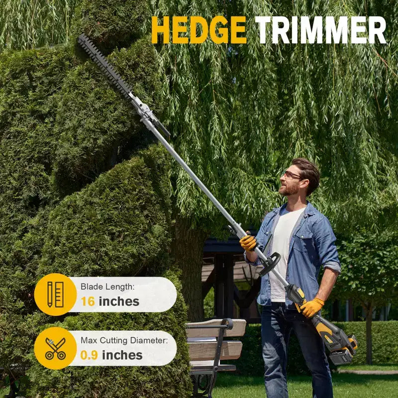 Taille-haie et élagueuse sur perche sans fil 4-en-1, double batterie 20V, sans balais