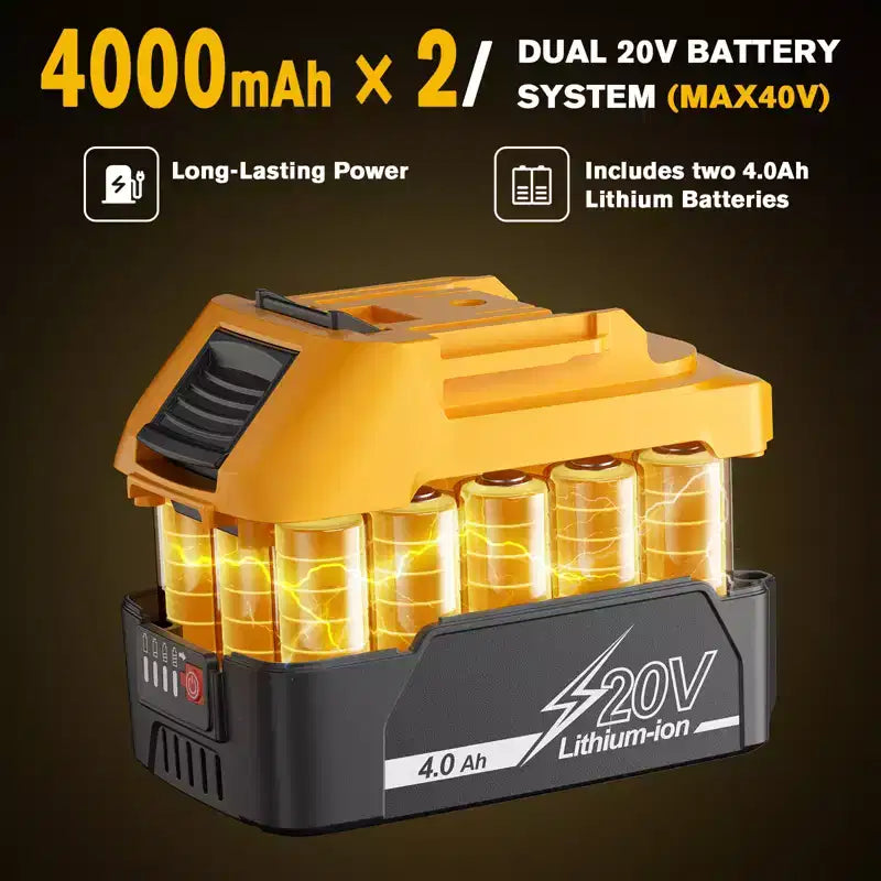 Taille-haie et élagueuse sur perche sans fil 4-en-1, double batterie 20V, sans balais