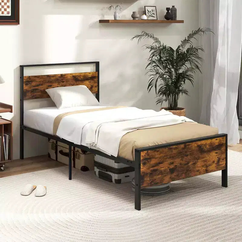 Costway - Cadre de lit taille Twin / Full / Queen / King avec tête et pied de lit en bois et rangement sous le lit