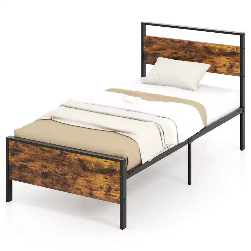 Costway - Cadre de lit taille Twin / Full / Queen / King avec tête et pied de lit en bois et rangement sous le lit