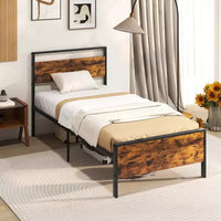 Costway - Cadre de lit taille Twin / Full / Queen / King avec tête et pied de lit en bois et rangement sous le lit