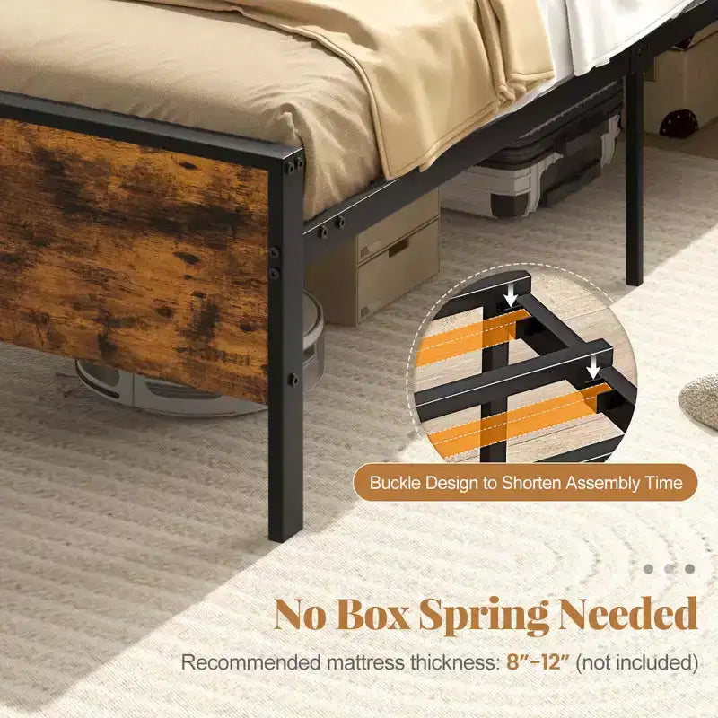 Costway - Cadre de lit taille Twin / Full / Queen / King avec tête et pied de lit en bois et rangement sous le lit
