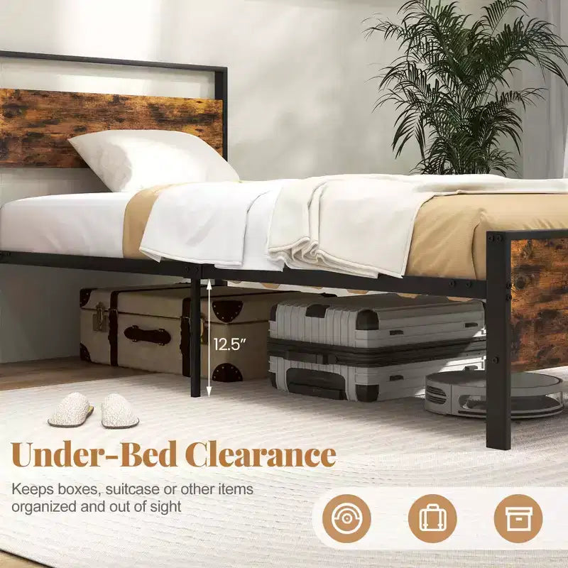 Costway - Cadre de lit taille Twin / Full / Queen / King avec tête et pied de lit en bois et rangement sous le lit