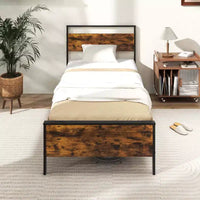 Costway - Cadre de lit taille Twin / Full / Queen / King avec tête et pied de lit en bois et rangement sous le lit