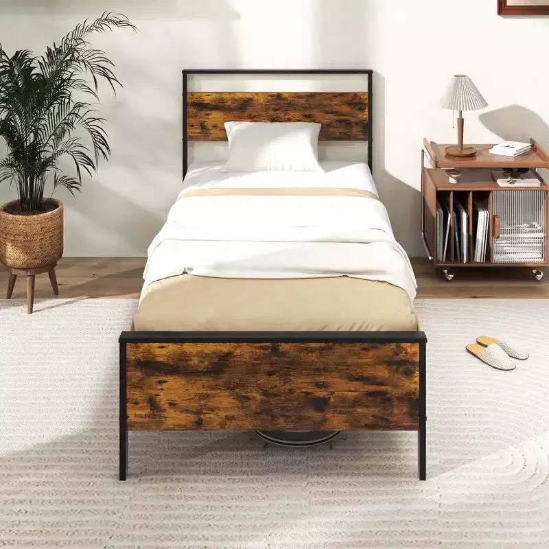 Costway - Cadre de lit taille Twin / Full / Queen / King avec tête et pied de lit en bois et rangement sous le lit