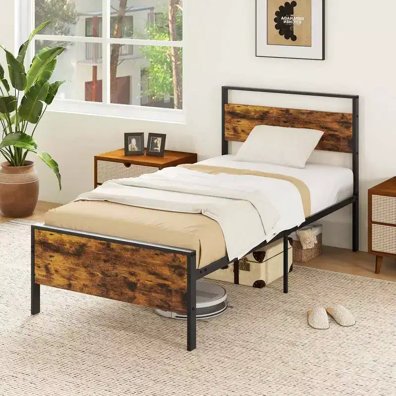 Costway - Cadre de lit taille Twin / Full / Queen / King avec tête et pied de lit en bois et rangement sous le lit