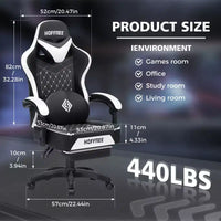 Chaise gaming de massage Hoffree en cuir, chaise de bureau PC ergonomique avec repose-pieds et réglable