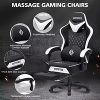 Chaise gaming de massage Hoffree en cuir, chaise de bureau PC ergonomique avec repose-pieds et réglable