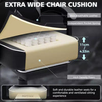 Chaise gaming de massage Hoffree en cuir, chaise de bureau PC ergonomique avec repose-pieds et réglable