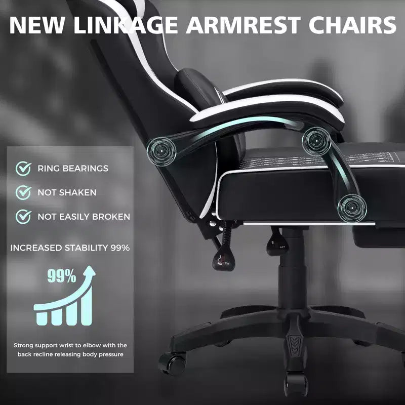 Chaise gaming de massage Hoffree en cuir, chaise de bureau PC ergonomique avec repose-pieds et réglable