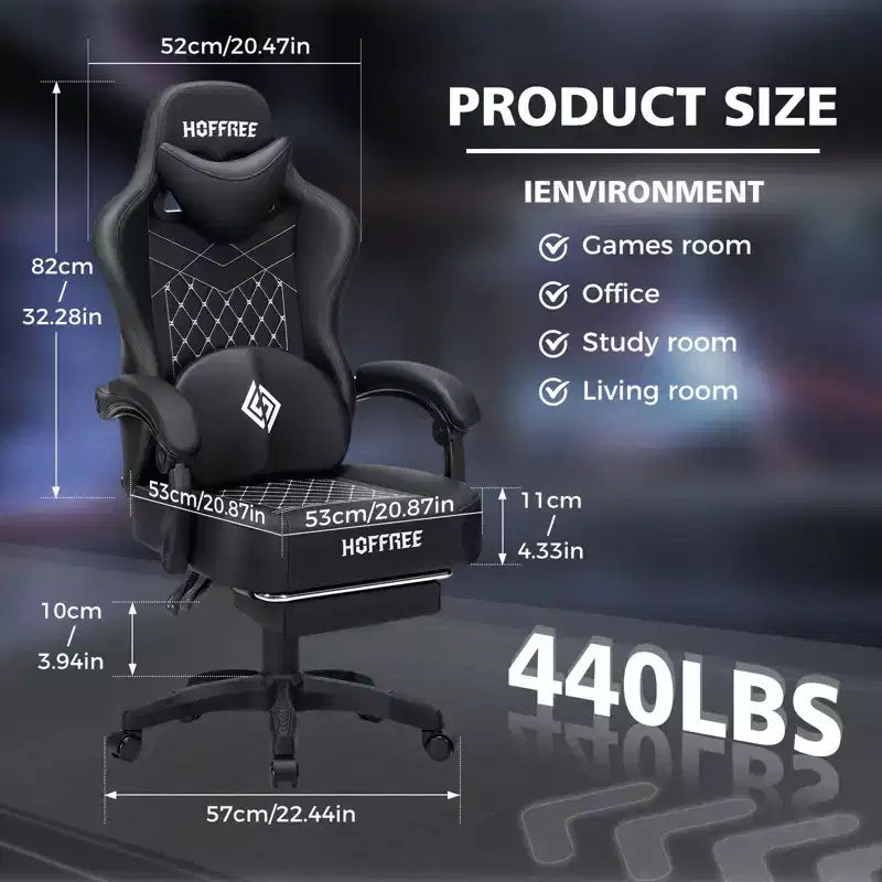 Chaise gaming de massage Hoffree en cuir, chaise de bureau PC ergonomique avec repose-pieds et réglable