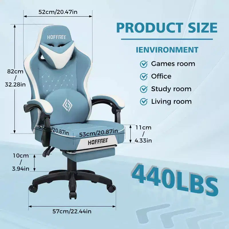 Chaise gaming de massage Hoffree en cuir, chaise de bureau PC ergonomique avec repose-pieds et réglable