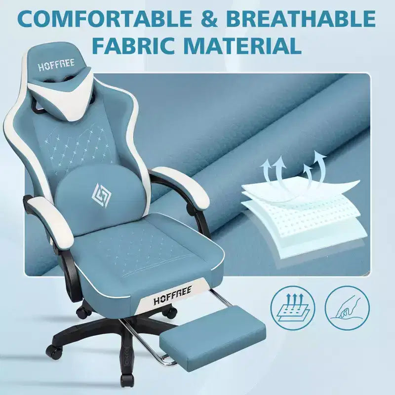 Chaise gaming de massage Hoffree en cuir, chaise de bureau PC ergonomique avec repose-pieds et réglable