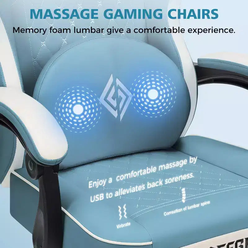 Chaise gaming de massage Hoffree en cuir, chaise de bureau PC ergonomique avec repose-pieds et réglable