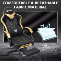 Chaise gaming de massage Hoffree en cuir, chaise de bureau PC ergonomique avec repose-pieds et réglable