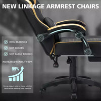 Chaise gaming de massage Hoffree en cuir, chaise de bureau PC ergonomique avec repose-pieds et réglable