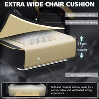Chaise gaming de massage Hoffree en cuir, chaise de bureau PC ergonomique avec repose-pieds et réglable