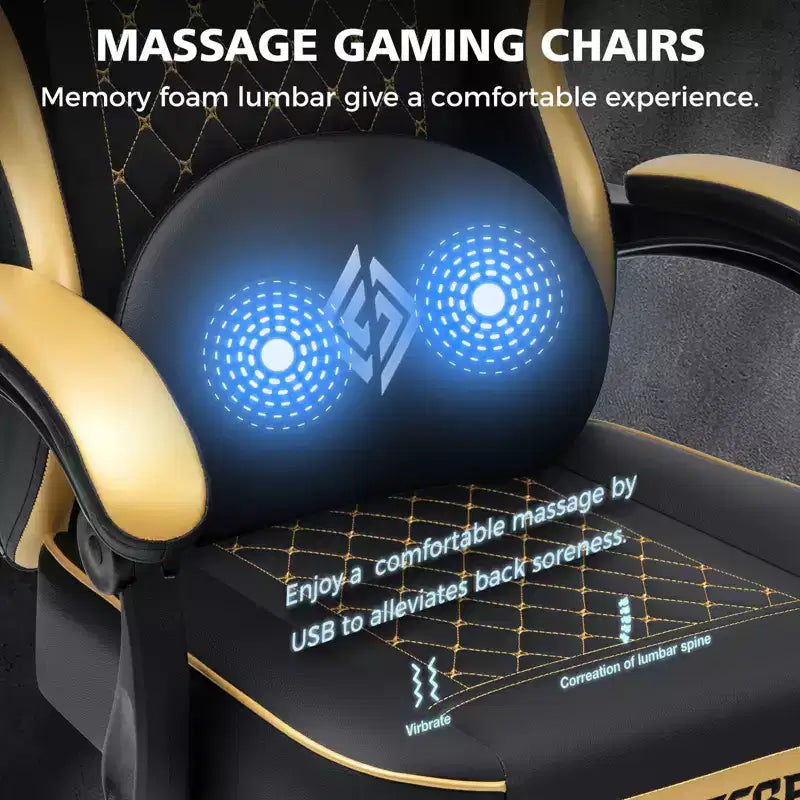Chaise gaming de massage Hoffree en cuir, chaise de bureau PC ergonomique avec repose-pieds et réglable