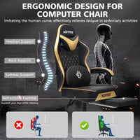 Chaise gaming de massage Hoffree en cuir, chaise de bureau PC ergonomique avec repose-pieds et réglable