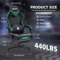 Chaise gaming de massage Hoffree en cuir, chaise de bureau PC ergonomique avec repose-pieds et réglable